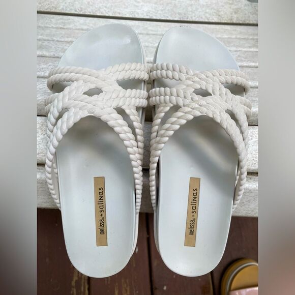 Melissa + Salinas White Cosmic PVC Slide Sandals 7 - Picture 1 of 5